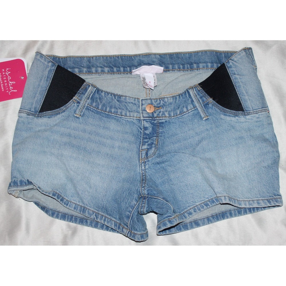 Isabel Maternity, Side Panel Midi Maternity Jean Shorts, light Wash, Size 8